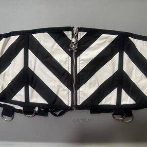 Killstar Black and White Striped Corset Belt with Skull Zip Pull